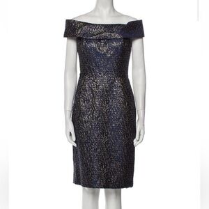 Teri Jon by Rickie Freeman Navy and Gold Formal Dress